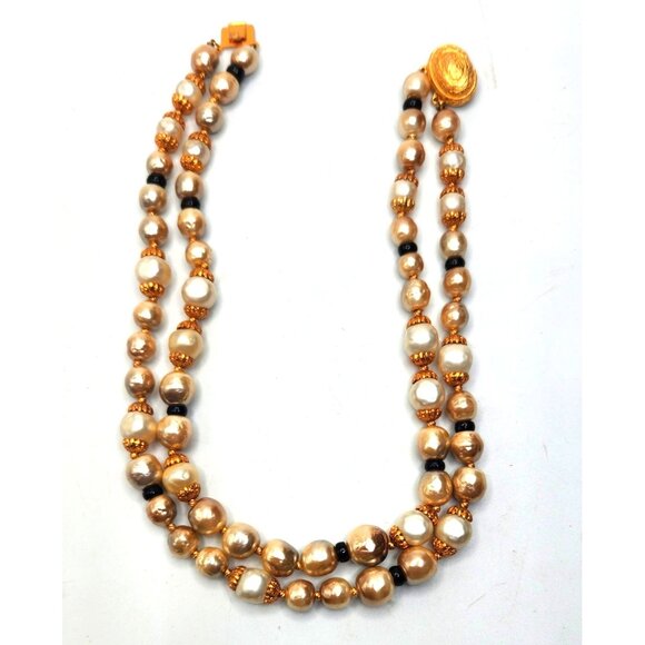 Vintage Double Strand Faux Pearl Necklace With Accent Beads - Picture 1 of 4